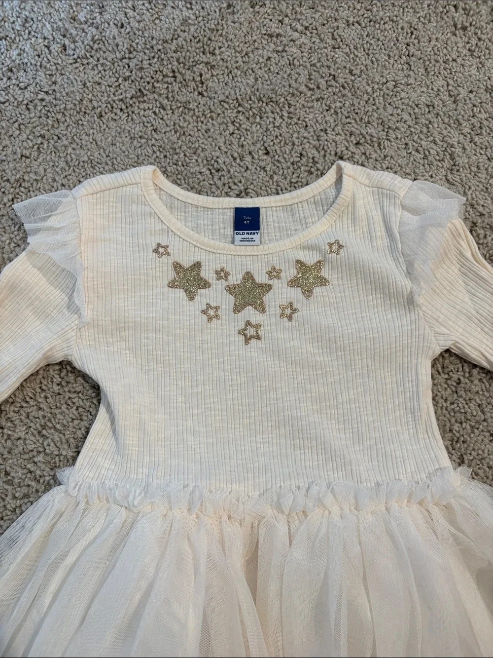 Old Navy Cream Tulle Dress with Gold Star Accents